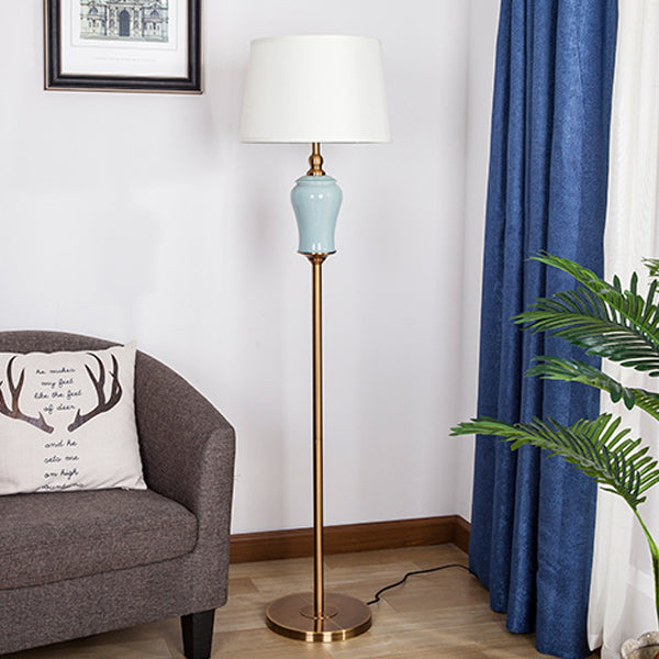 Ceramic Copper Fabric Column Floor Lamp