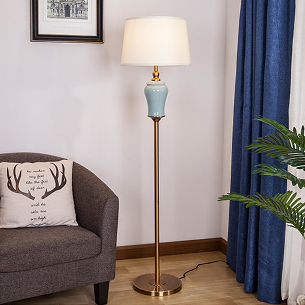 Ceramic Copper Fabric Column Floor Lamp