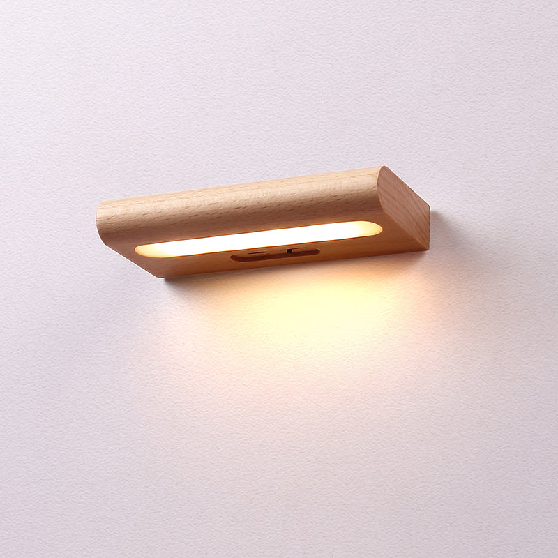 Rechargeable Wood Plastic Rectangular Wall Lamp