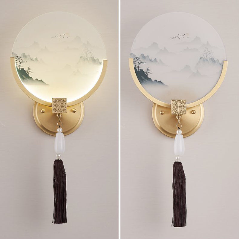 Brass Glass Deer Landscape Wall Lamp