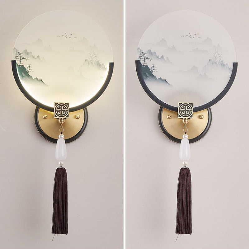 Brass Glass Deer Landscape Wall Lamp