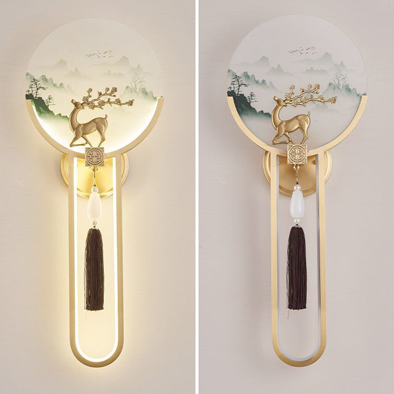 Brass Glass Deer Landscape Wall Lamp