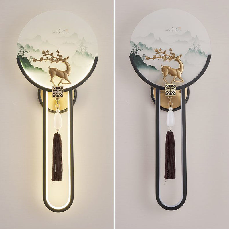 Brass Glass Deer Landscape Wall Lamp