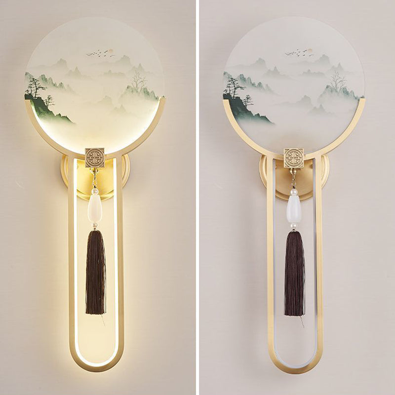 Brass Glass Deer Landscape Wall Lamp