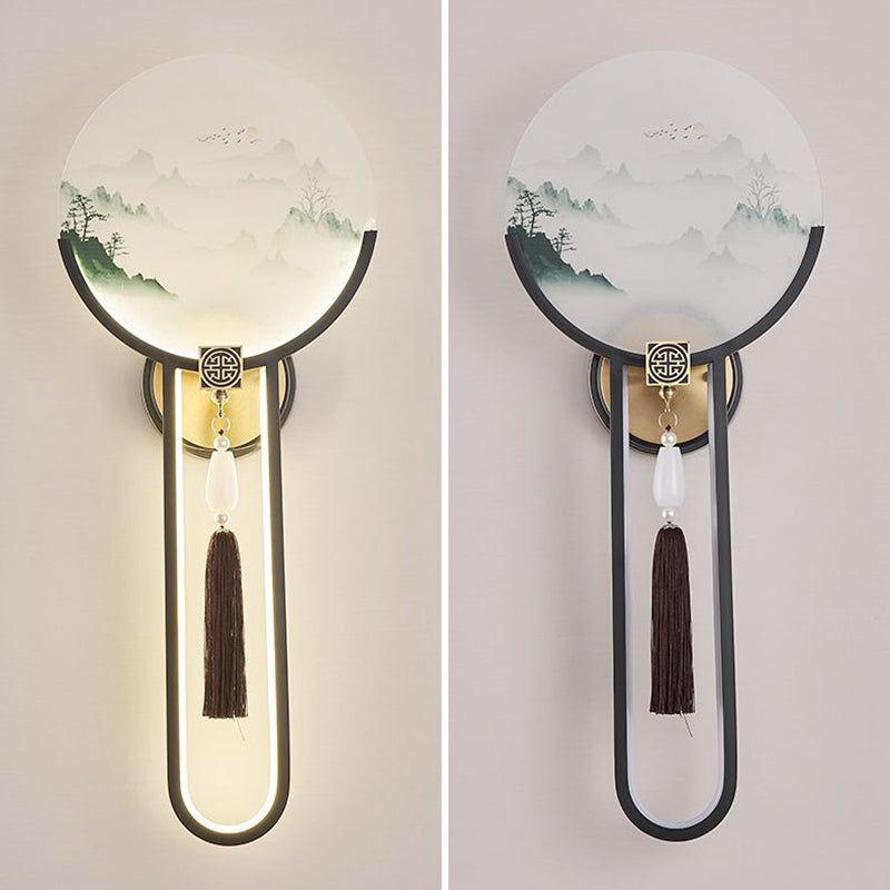 Brass Glass Deer Landscape Wall Lamp