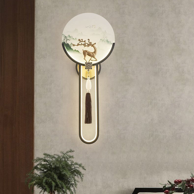 Brass Glass Deer Landscape Wall Lamp