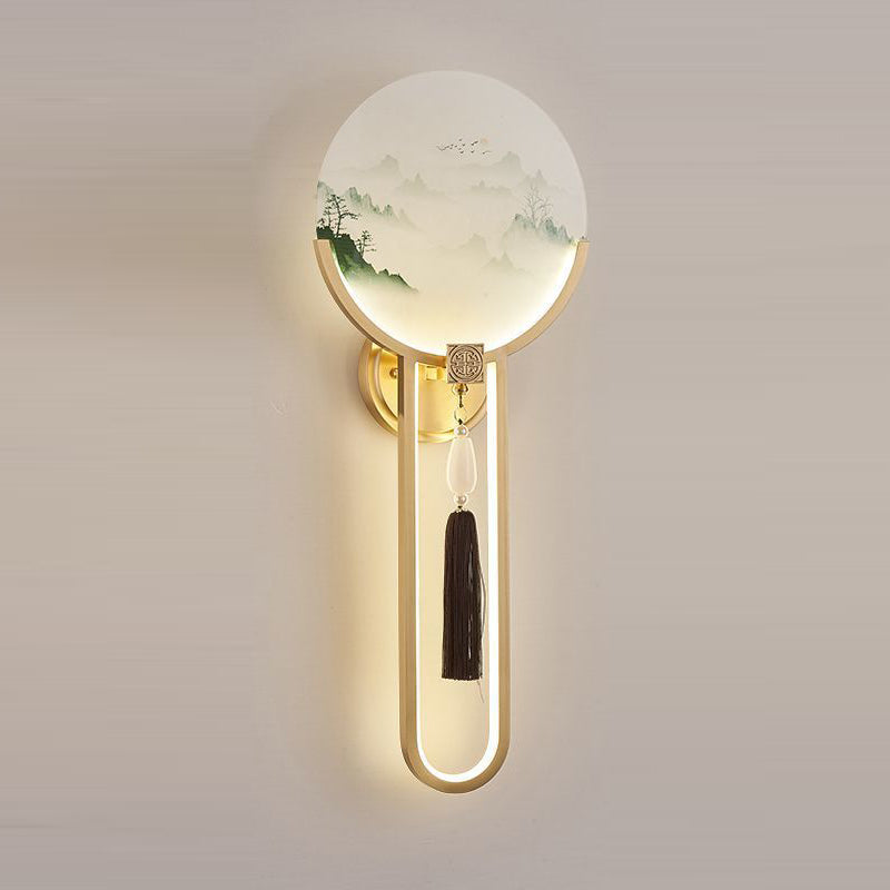 Brass Glass Deer Landscape Wall Lamp