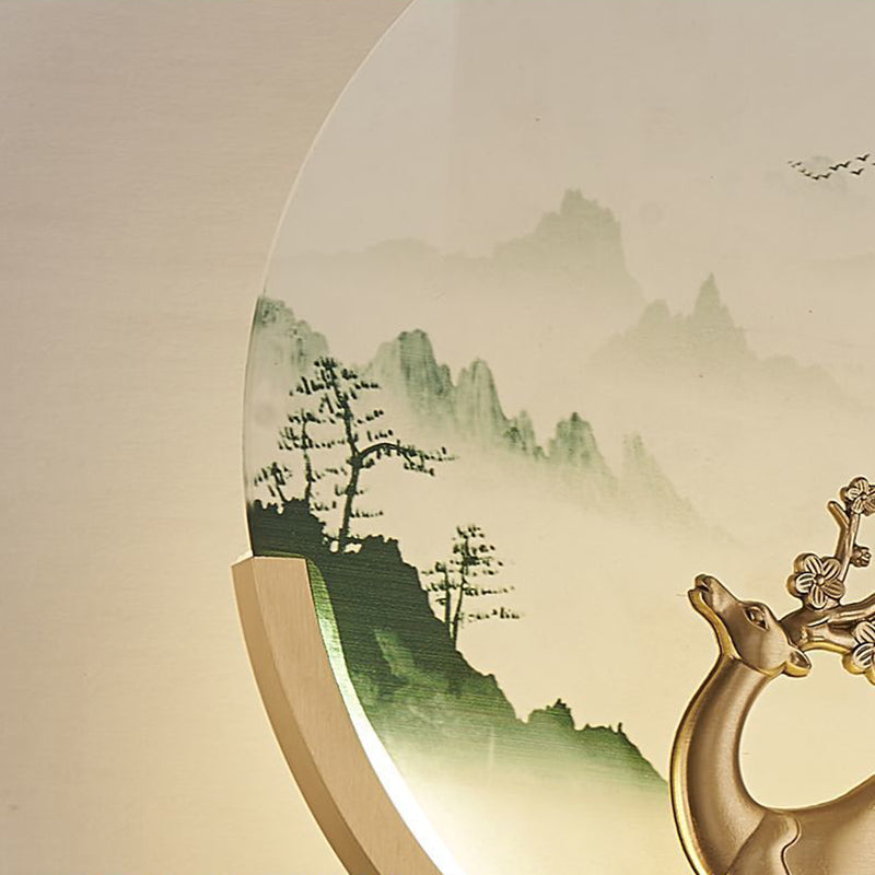 Brass Glass Deer Landscape Wall Lamp