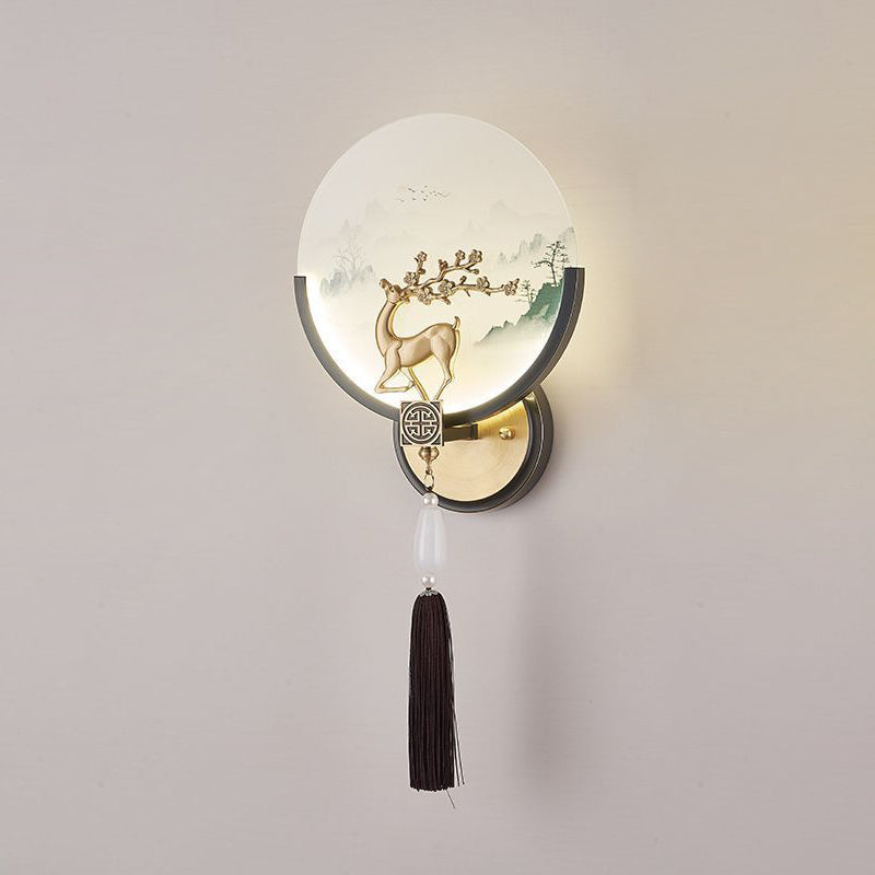 Brass Glass Deer Landscape Wall Lamp