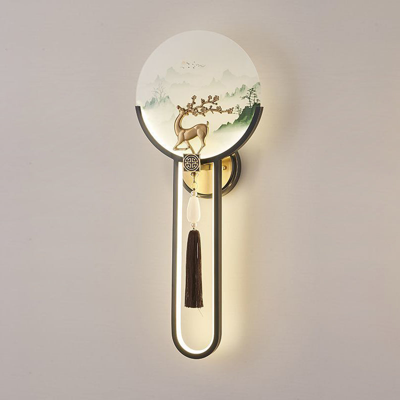 Brass Glass Deer Landscape Wall Lamp