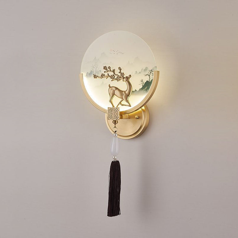 Brass Glass Deer Landscape Wall Lamp