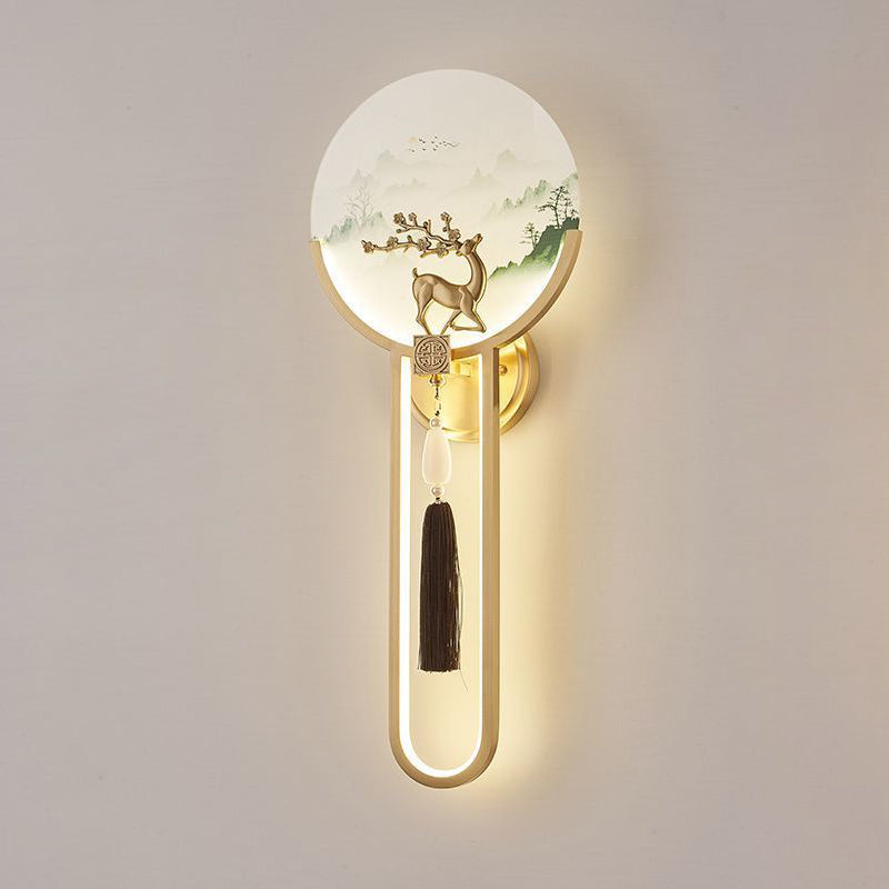 Brass Glass Deer Landscape Wall Lamp