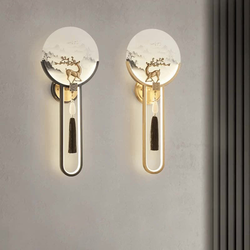 Brass Glass Deer Landscape Wall Lamp