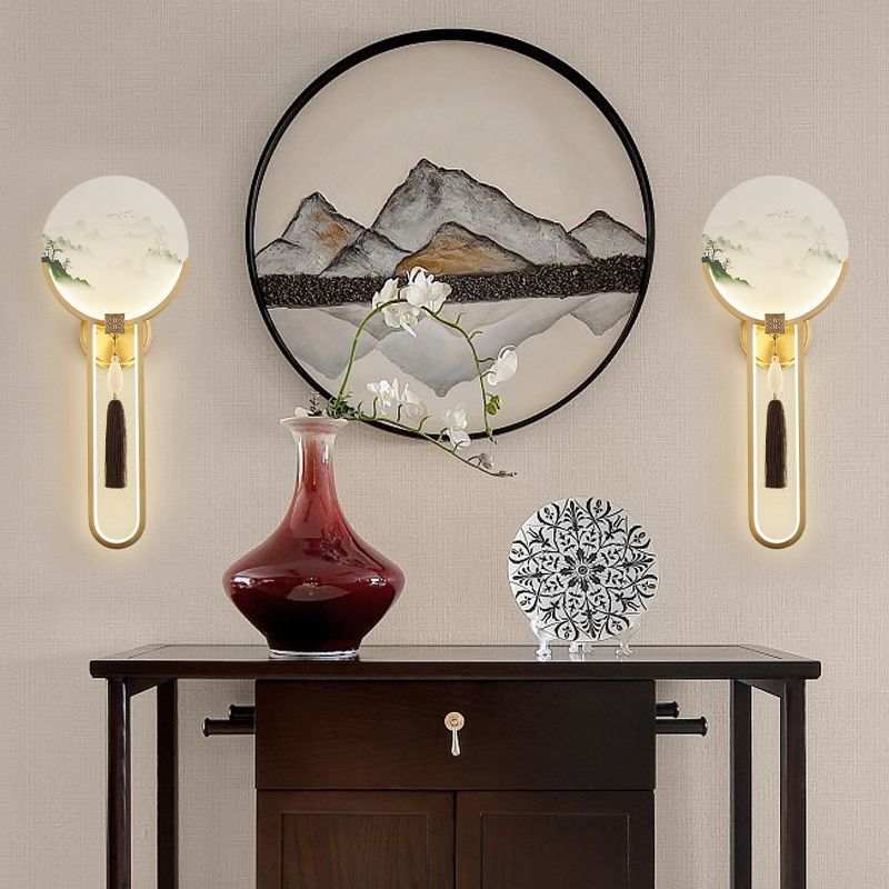 Brass Glass Deer Landscape Wall Lamp
