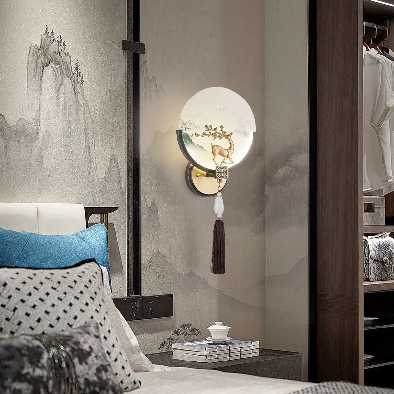 Brass Glass Deer Landscape Wall Lamp