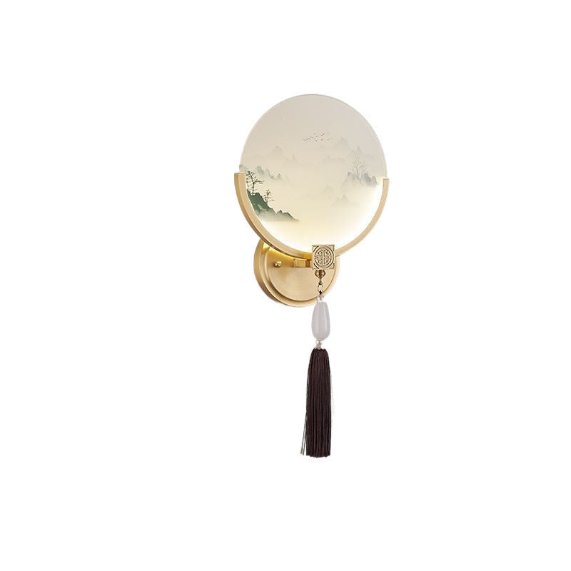 Brass Glass Deer Landscape Wall Lamp