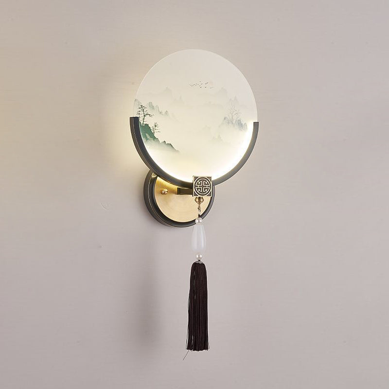 Brass Glass Deer Landscape Wall Lamp