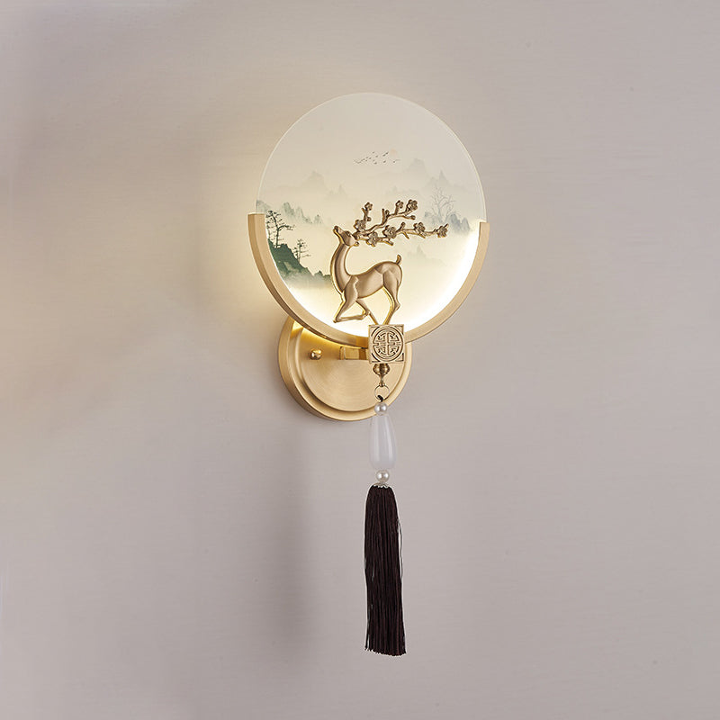 Brass Glass Deer Landscape Wall Lamp