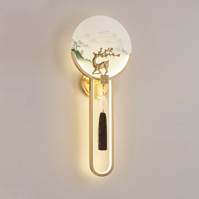 Brass Glass Deer Landscape Wall Lamp