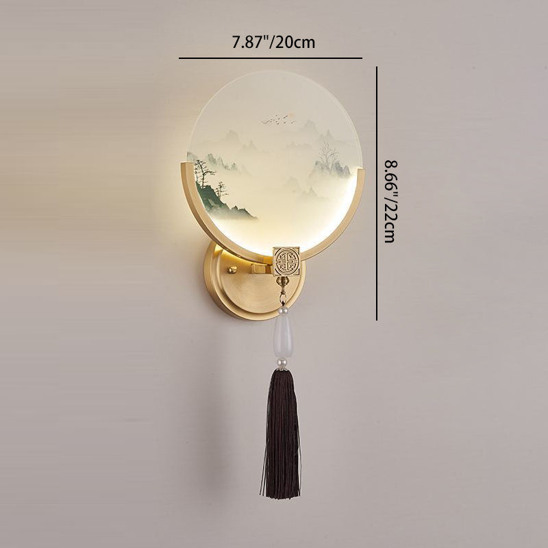 Brass Glass Deer Landscape Wall Lamp