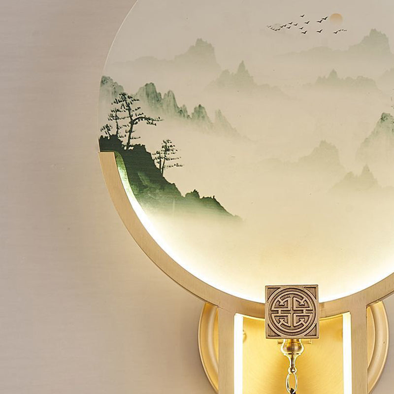 Brass Glass Deer Landscape Wall Lamp