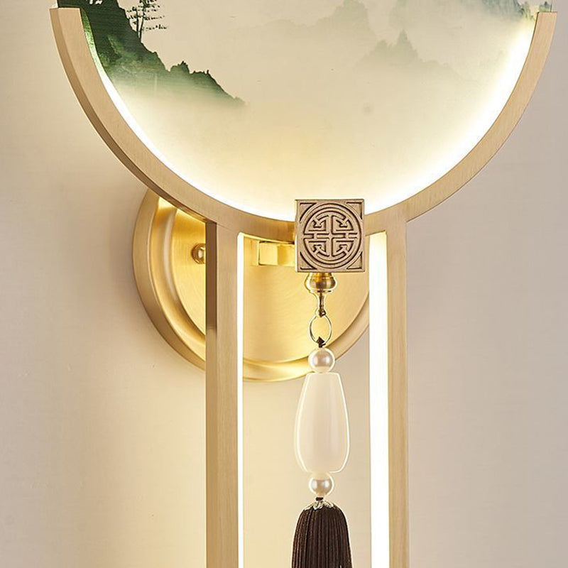 Brass Glass Deer Landscape Wall Lamp
