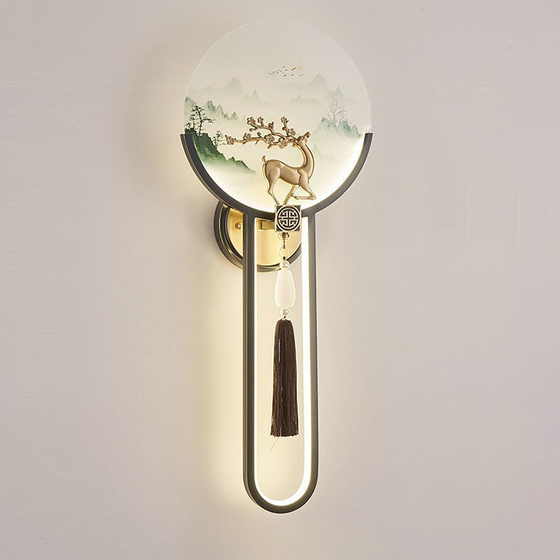Brass Glass Deer Landscape Wall Lamp