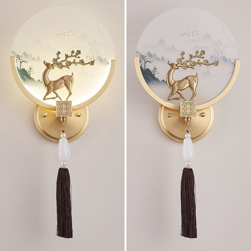 Brass Glass Deer Landscape Wall Lamp