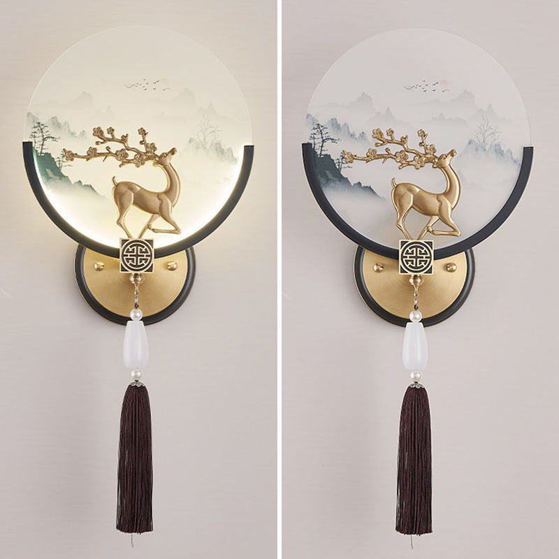 Brass Glass Deer Landscape Wall Lamp