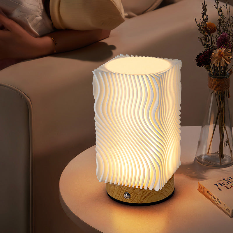 Rechargeable Acrylic Wood Cylinder Table Lamp