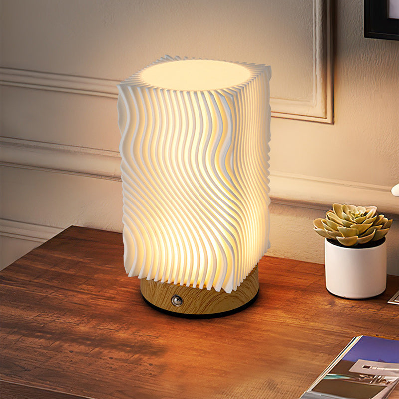 Rechargeable Acrylic Wood Cylinder Table Lamp