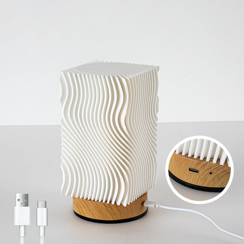 Rechargeable Acrylic Wood Cylinder Table Lamp