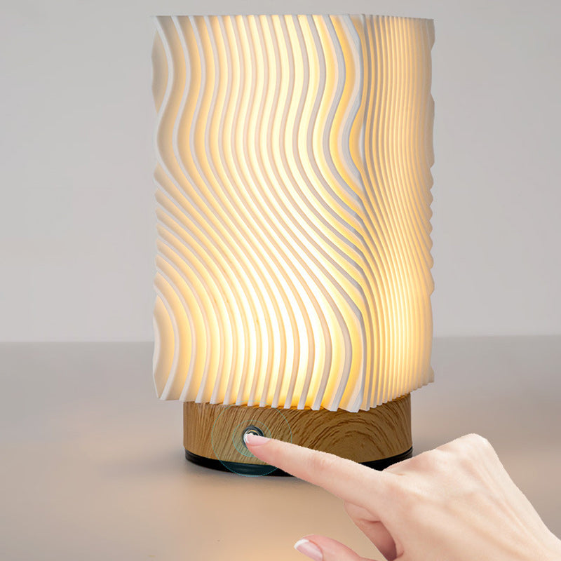 Rechargeable Acrylic Wood Cylinder Table Lamp