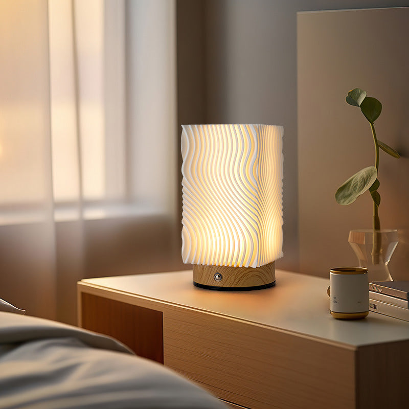 Rechargeable Acrylic Wood Cylinder Table Lamp