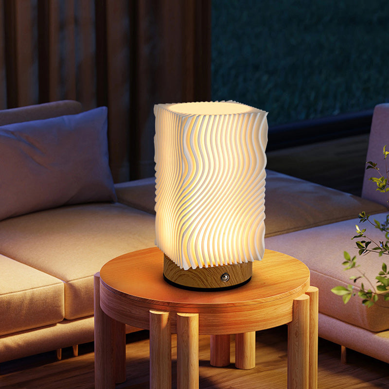Rechargeable Acrylic Wood Cylinder Table Lamp