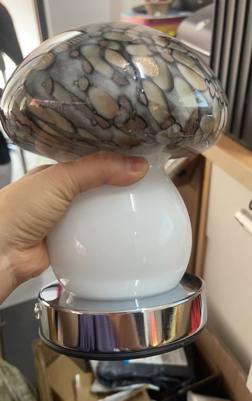 Rechargeable Glass Wood Mushroom Table Lamp