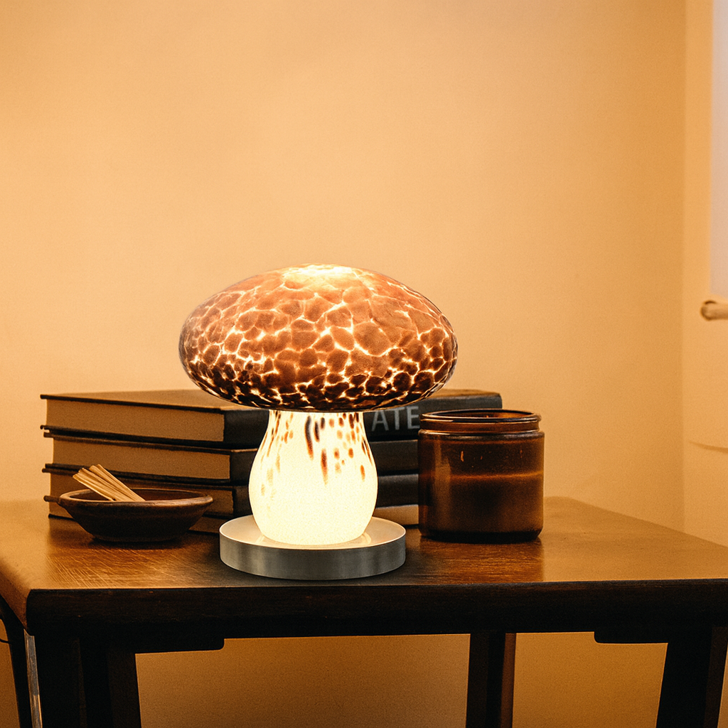 Rechargeable Glass Wood Mushroom Table Lamp