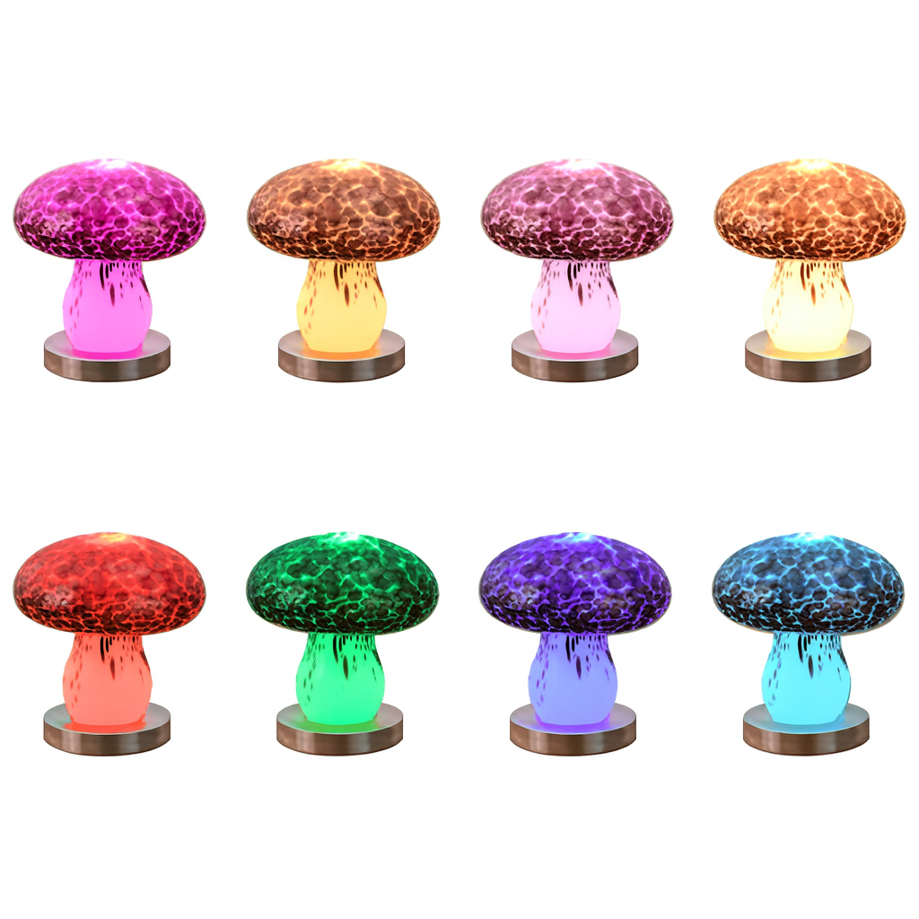 Rechargeable Glass Wood Mushroom Table Lamp