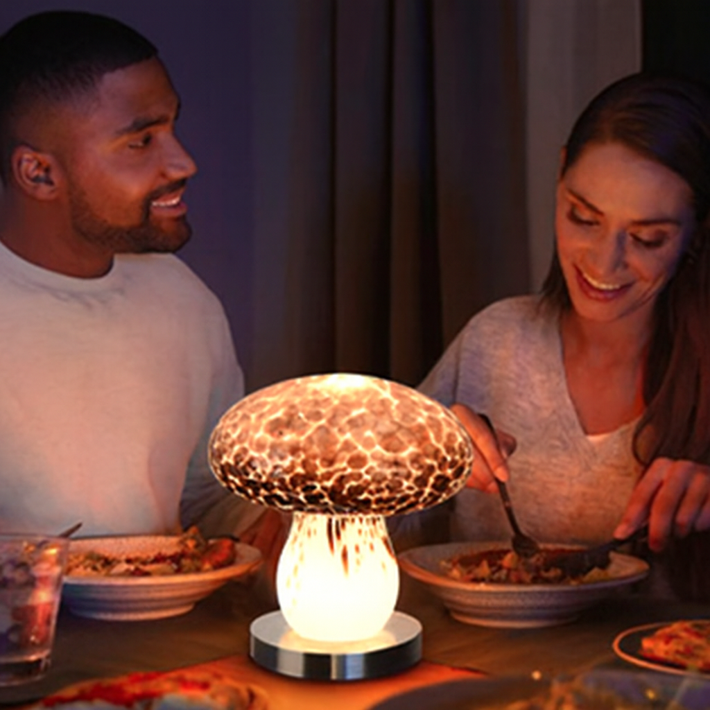Rechargeable Glass Wood Mushroom Table Lamp