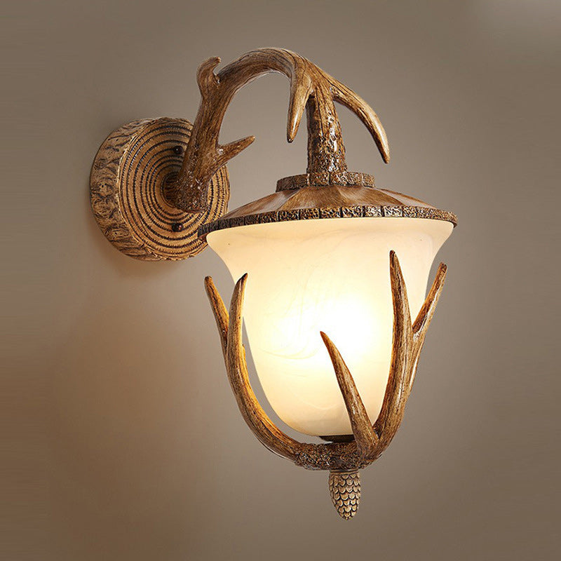 Resin Glass Hand-Carved Antler 3-Light Wall Lamp
