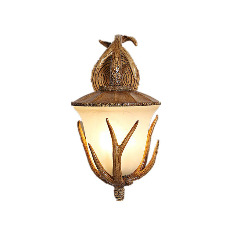 Resin Glass Hand-Carved Antler 3-Light Wall Lamp