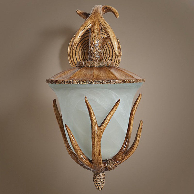Resin Glass Hand-Carved Antler 3-Light Wall Lamp