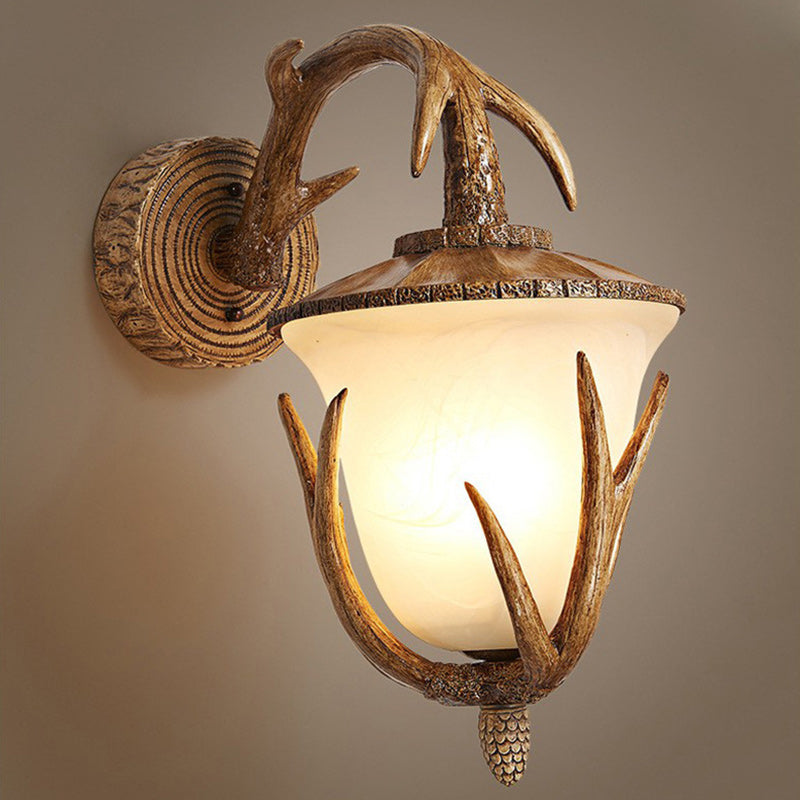 Resin Glass Hand-Carved Antler 3-Light Wall Lamp