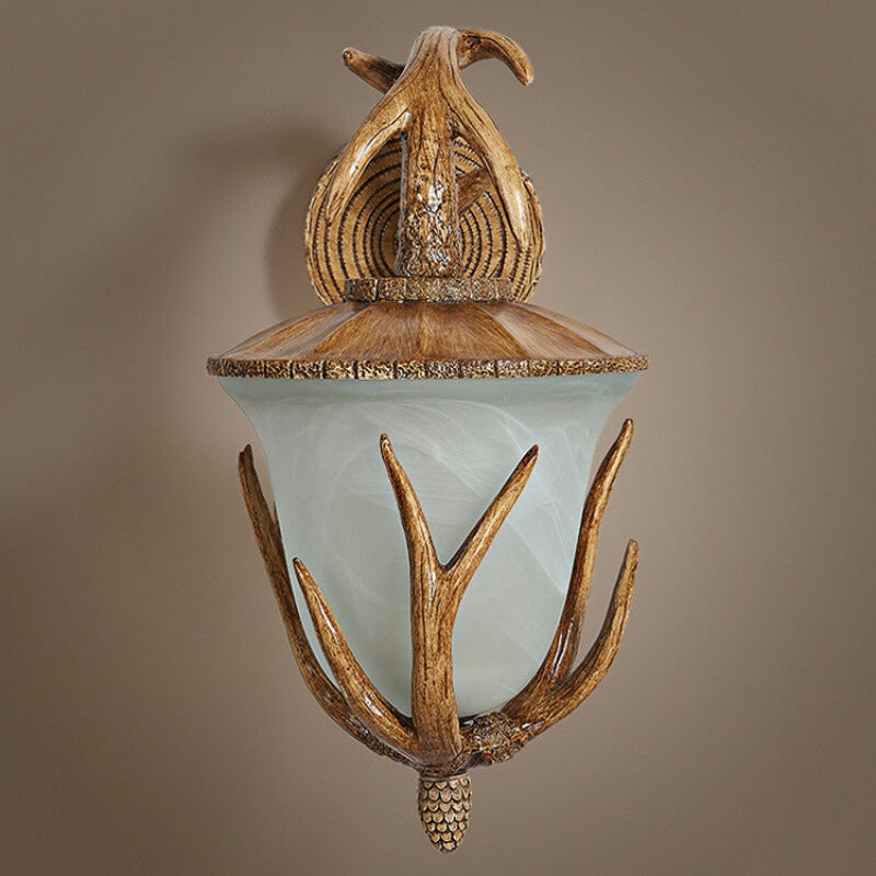 Resin Glass Hand-Carved Antler 3-Light Wall Lamp