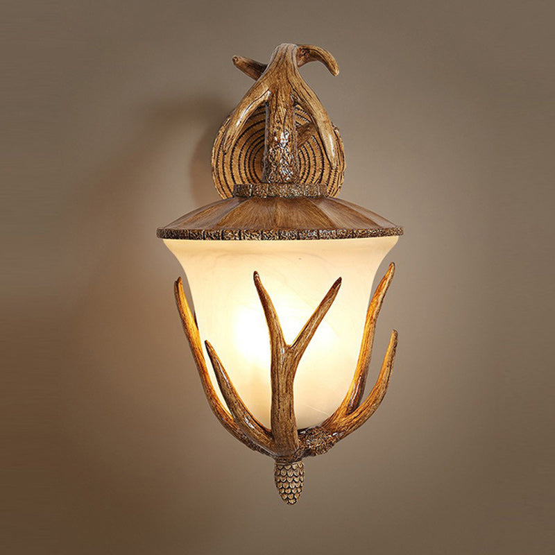 Resin Glass Hand-Carved Antler 3-Light Wall Lamp