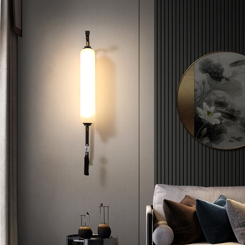 Brass Glass Jade Tassel Wall Lamp