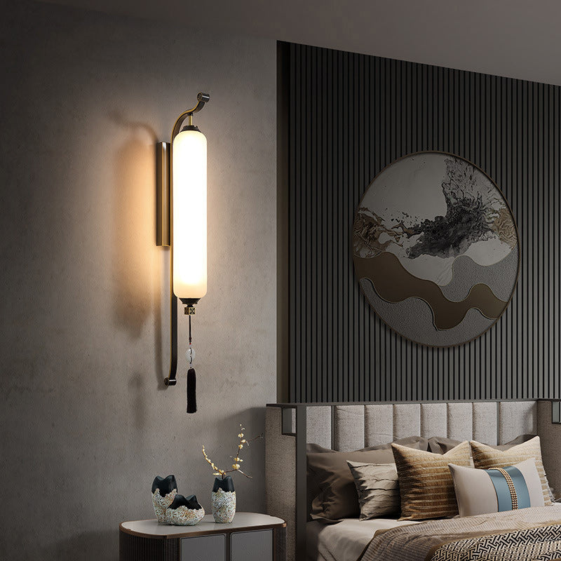 Brass Glass Jade Tassel Wall Lamp