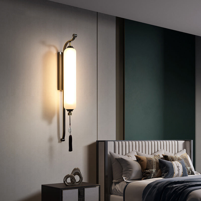 Brass Glass Jade Tassel Wall Lamp