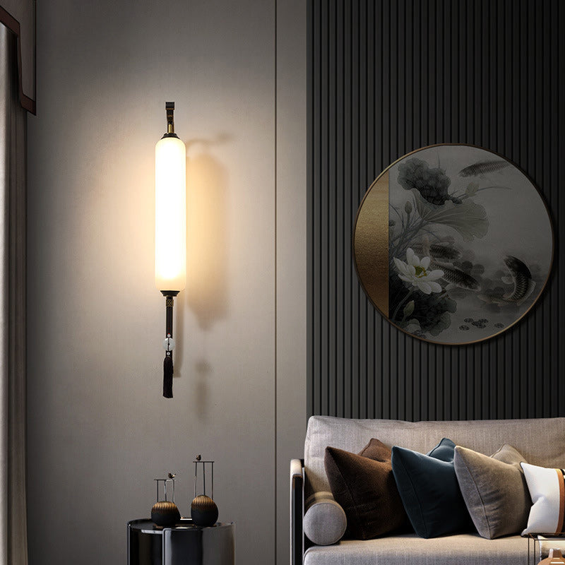 Brass Glass Jade Tassel Wall Lamp