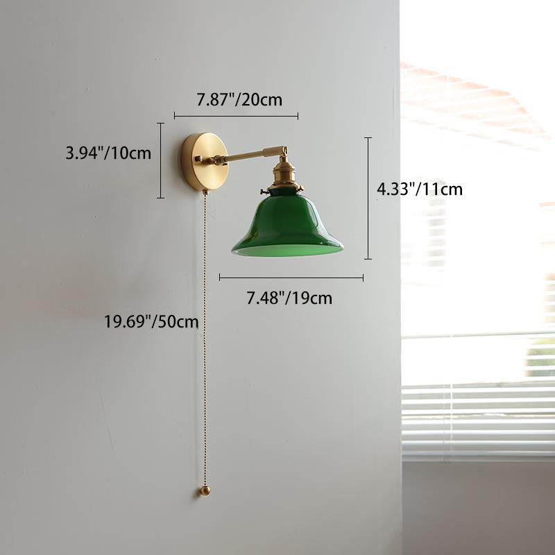 Brass Walnut Glass Bell-Shaped Wall Lamp